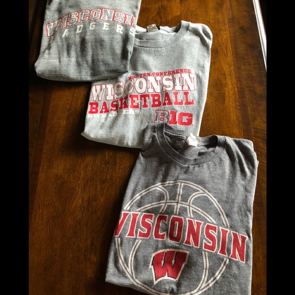 Three Wisconsin Badger short sleeve T-shirts